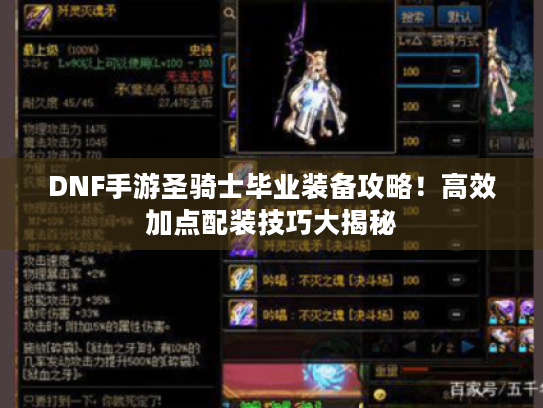 DNF手游圣骑士毕业装备攻略!高效加点配装技巧大揭秘 DNF手游圣骑士毕业装备攻略!高效加点配装技巧大揭秘