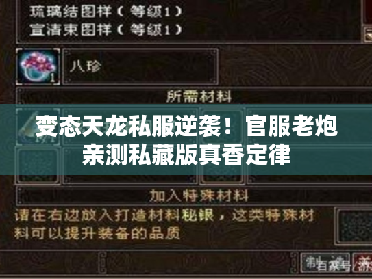 变态天龙私服逆袭！官服老炮亲测私藏版真香定律